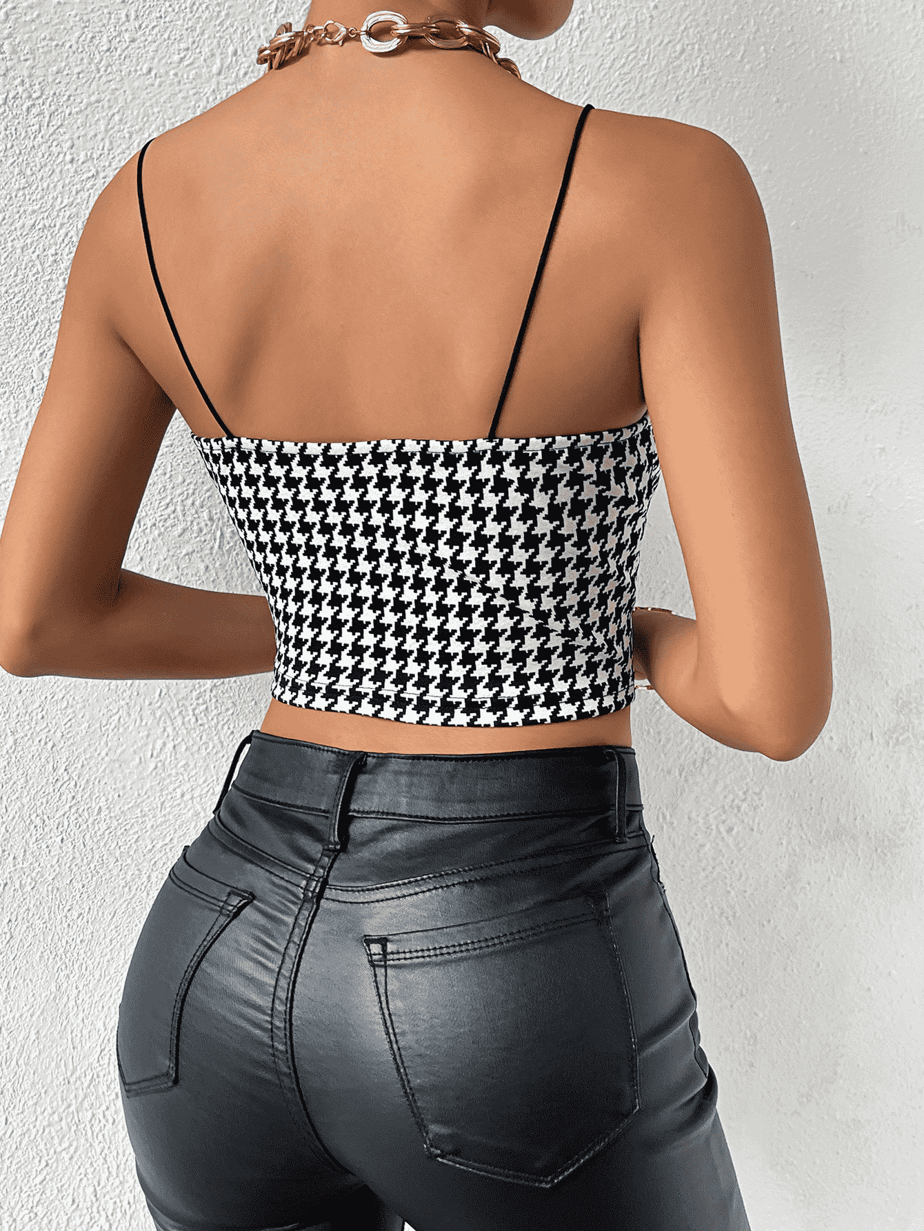 cropped sweetheart neck houndstooth pattern cami