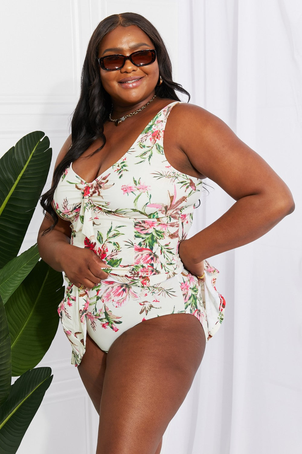 marina west swim full size sail with me v-neck swim dress in cream