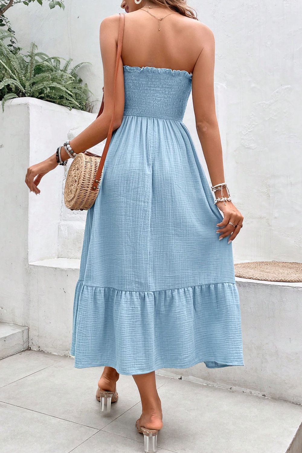 sweetheart neck buttoned sleeveless midi dress