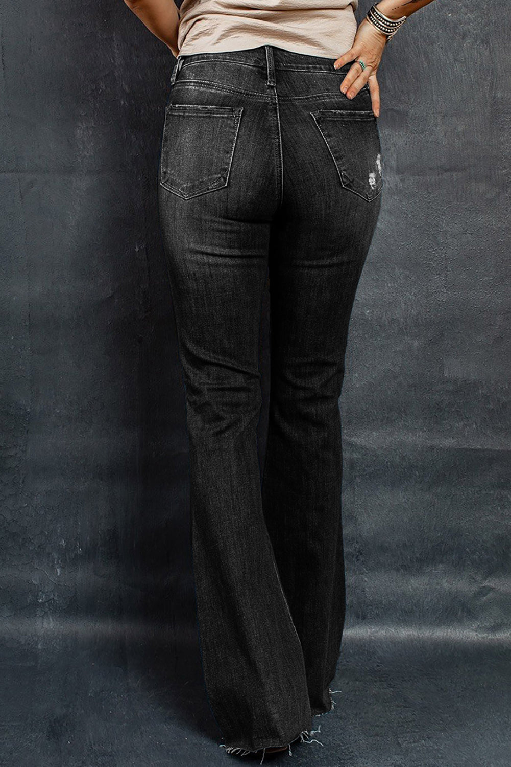 distressed raw hem flare jeans