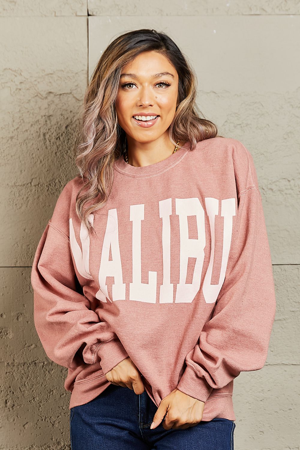 sweet claire "malibu" oversized crewneck sweatshirt