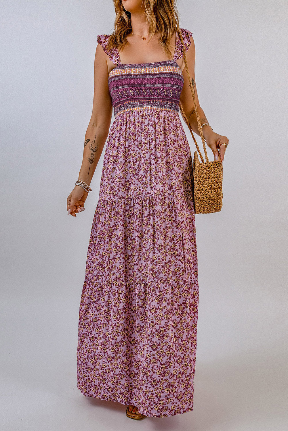floral square neck maxi dress
