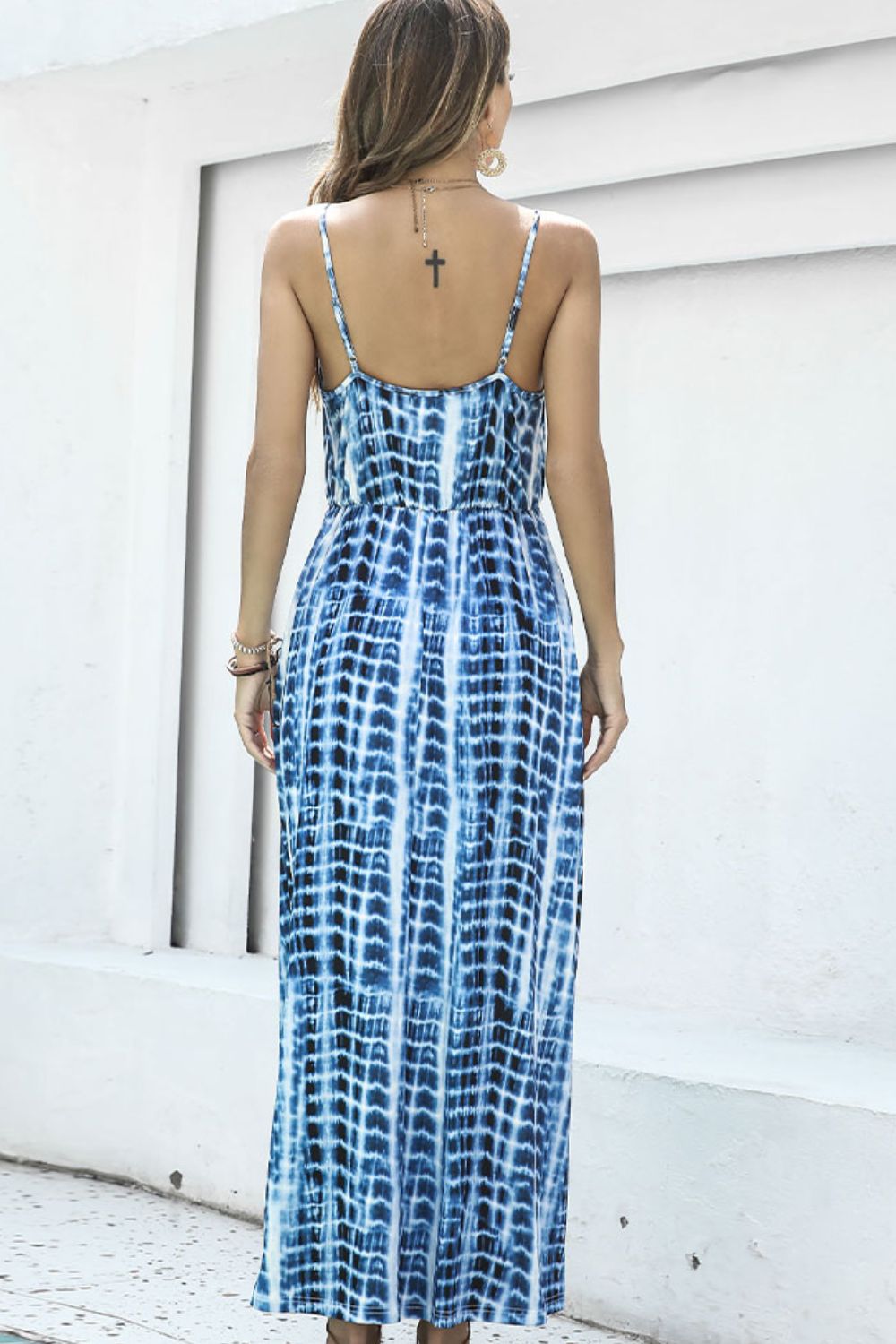 tie-dye spaghetti strap maxi dress