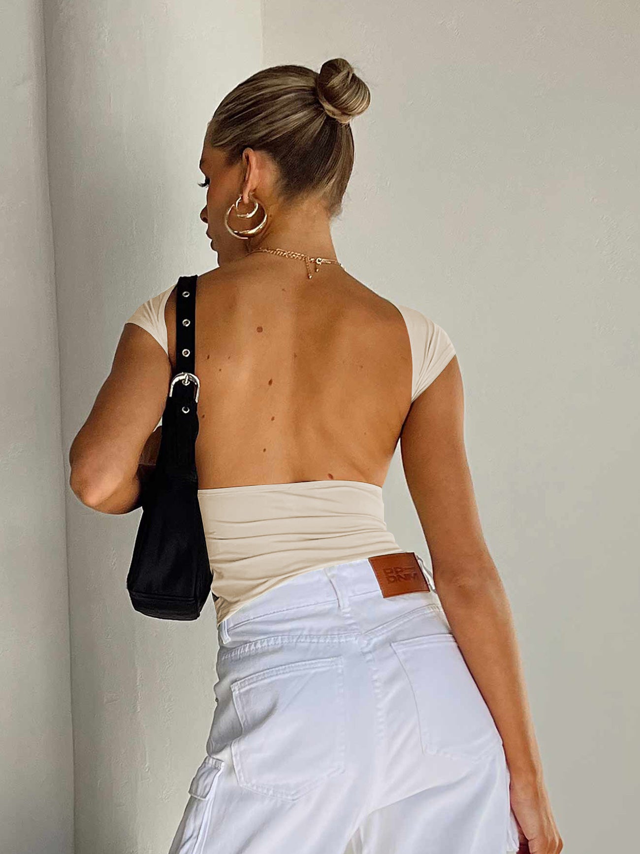 backless short sleeve cropped blouse