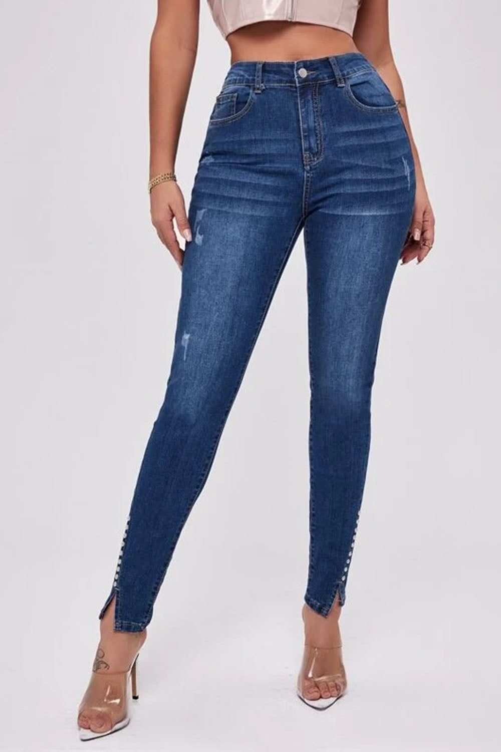 button fly long jeans