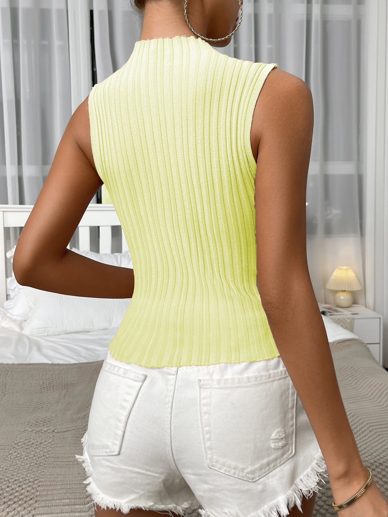 mock neck ribbed knit tank