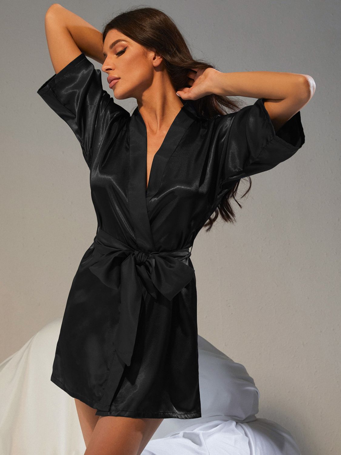 belted half sleeve robe