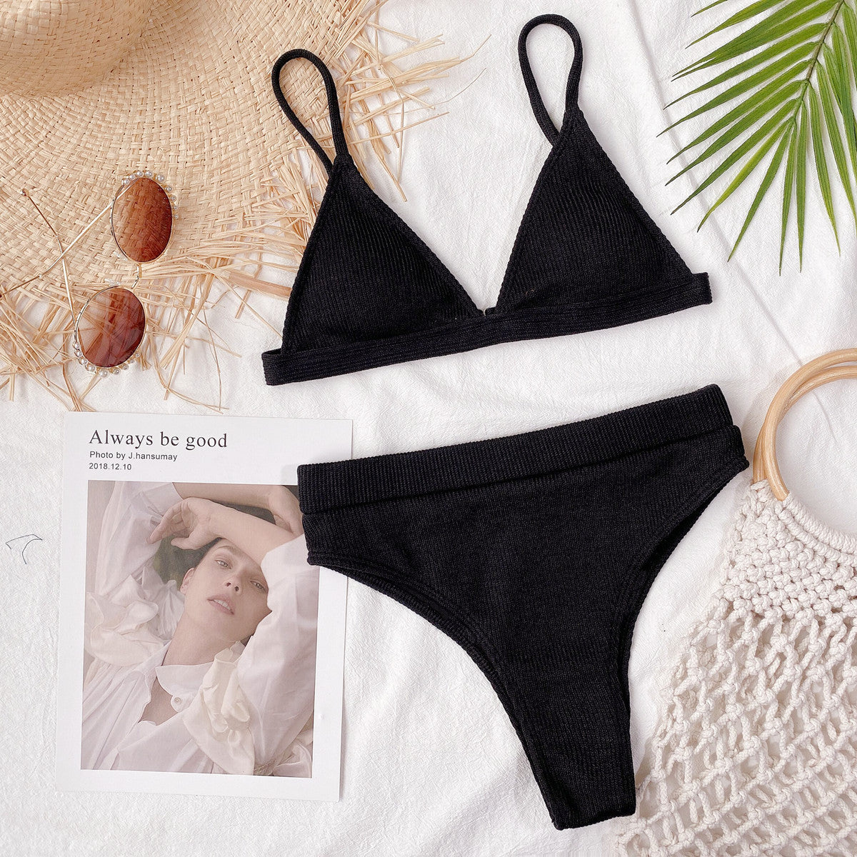 spaghetti strap ribbed bikini set