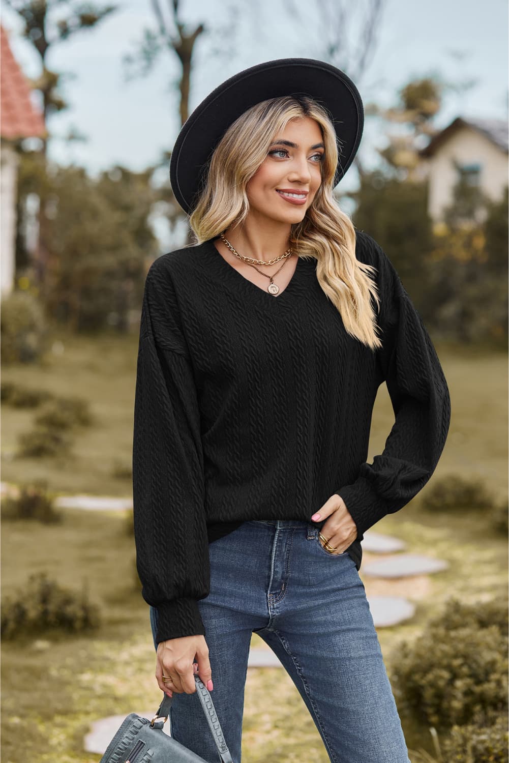 v-neck dropped shoulder blouse