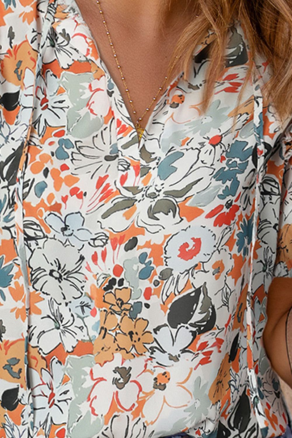 floral tie neck shoulder detail blouse