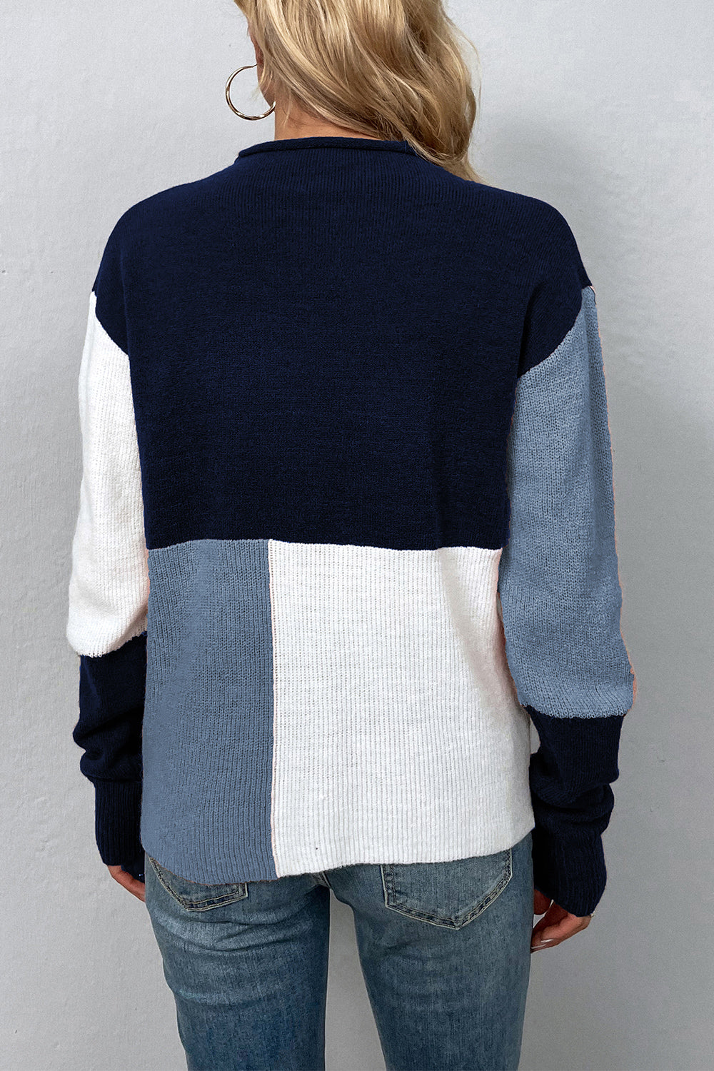 color block round neck dropped shoulder sweater