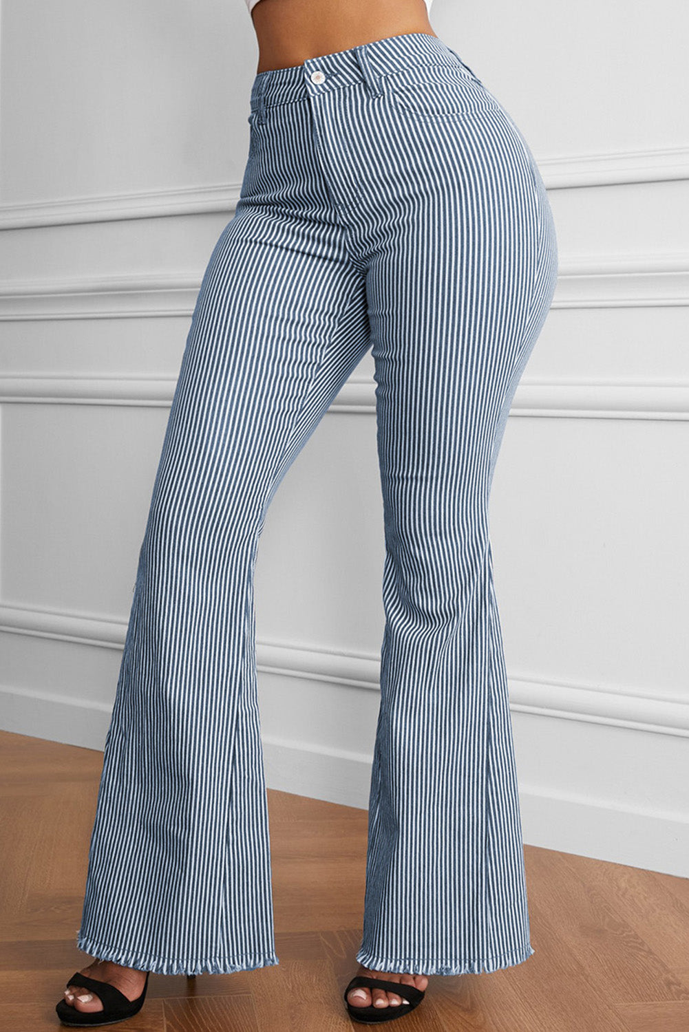 striped fringe detail flare pants