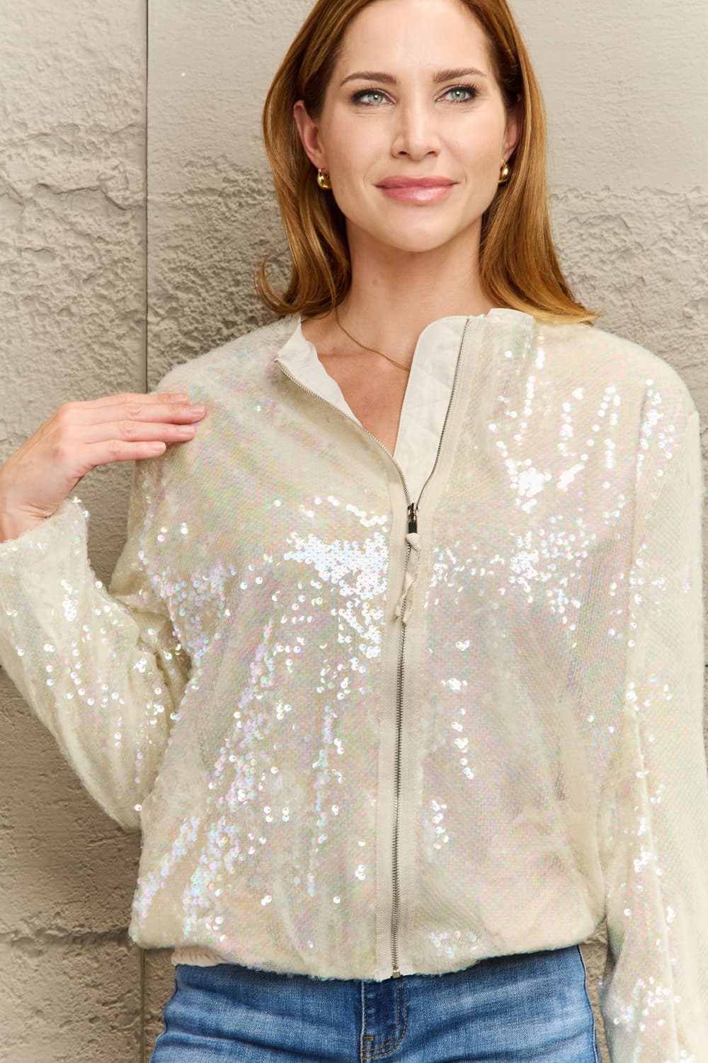 sequin zip-up jacket