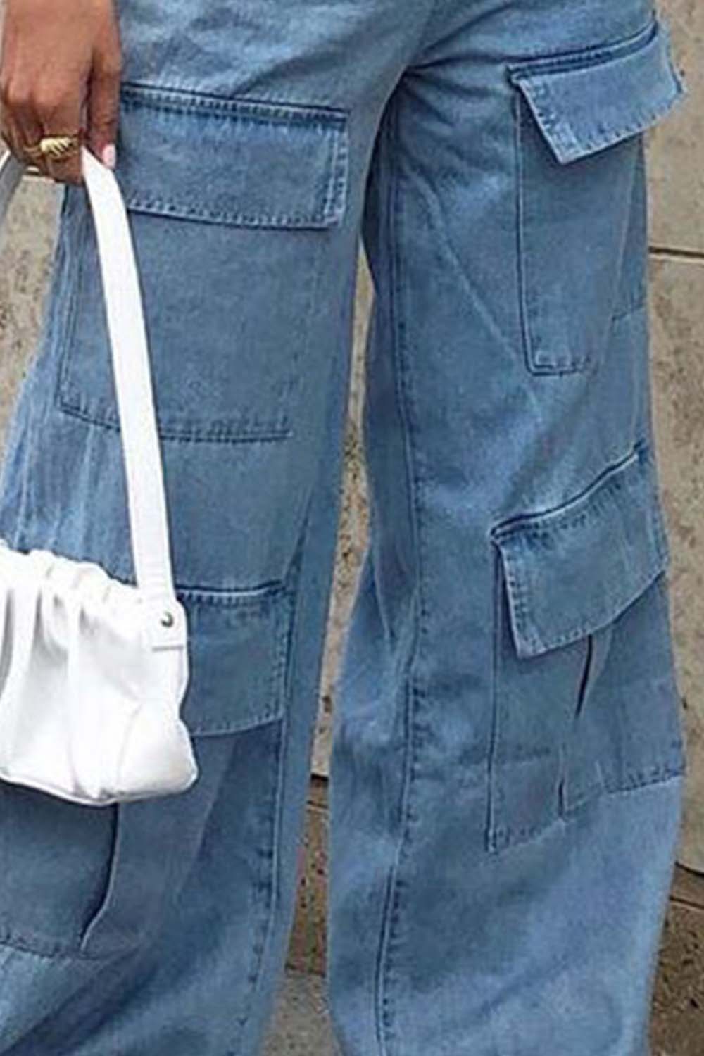 wide leg knee pocket jeans