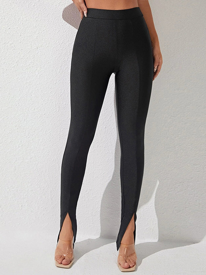 high waist slit skinny pants