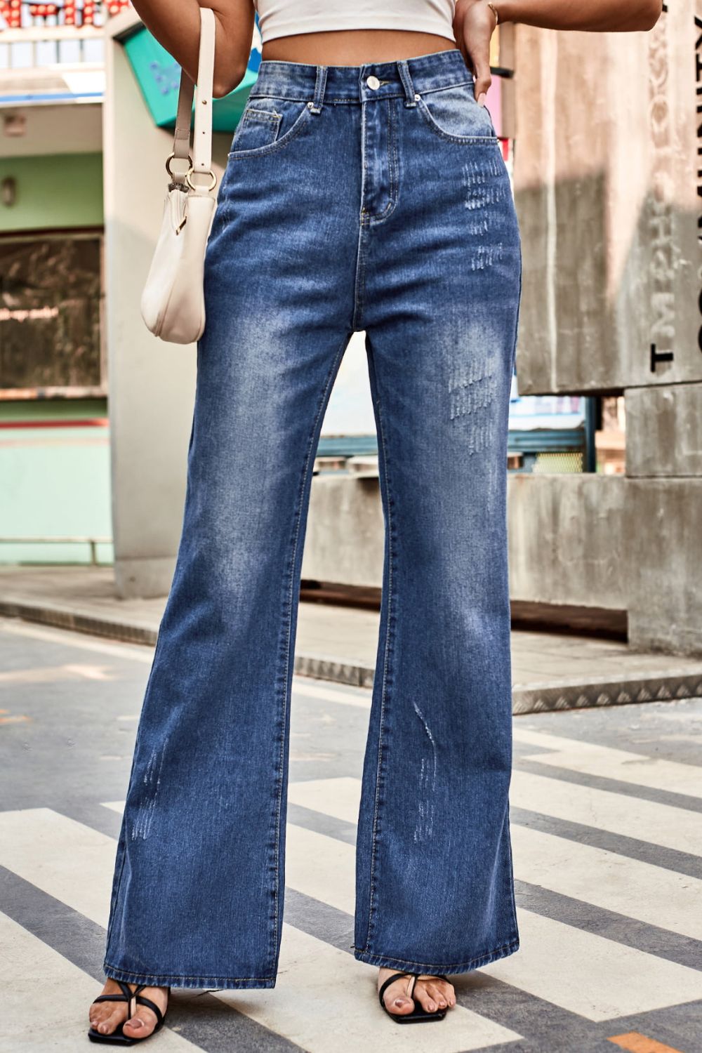 buttoned loose fit jeans with pockets