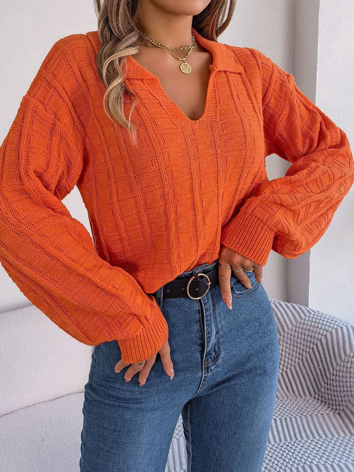 johnny collar drop shoulder sweater