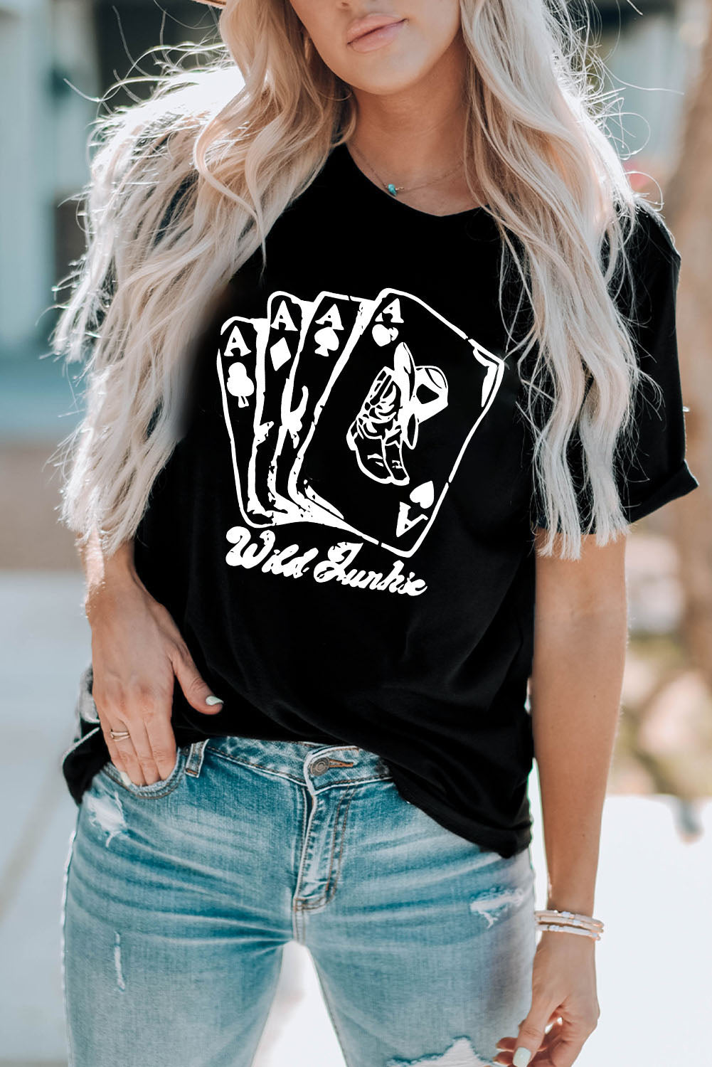 poker graphic round neck short sleeve tee