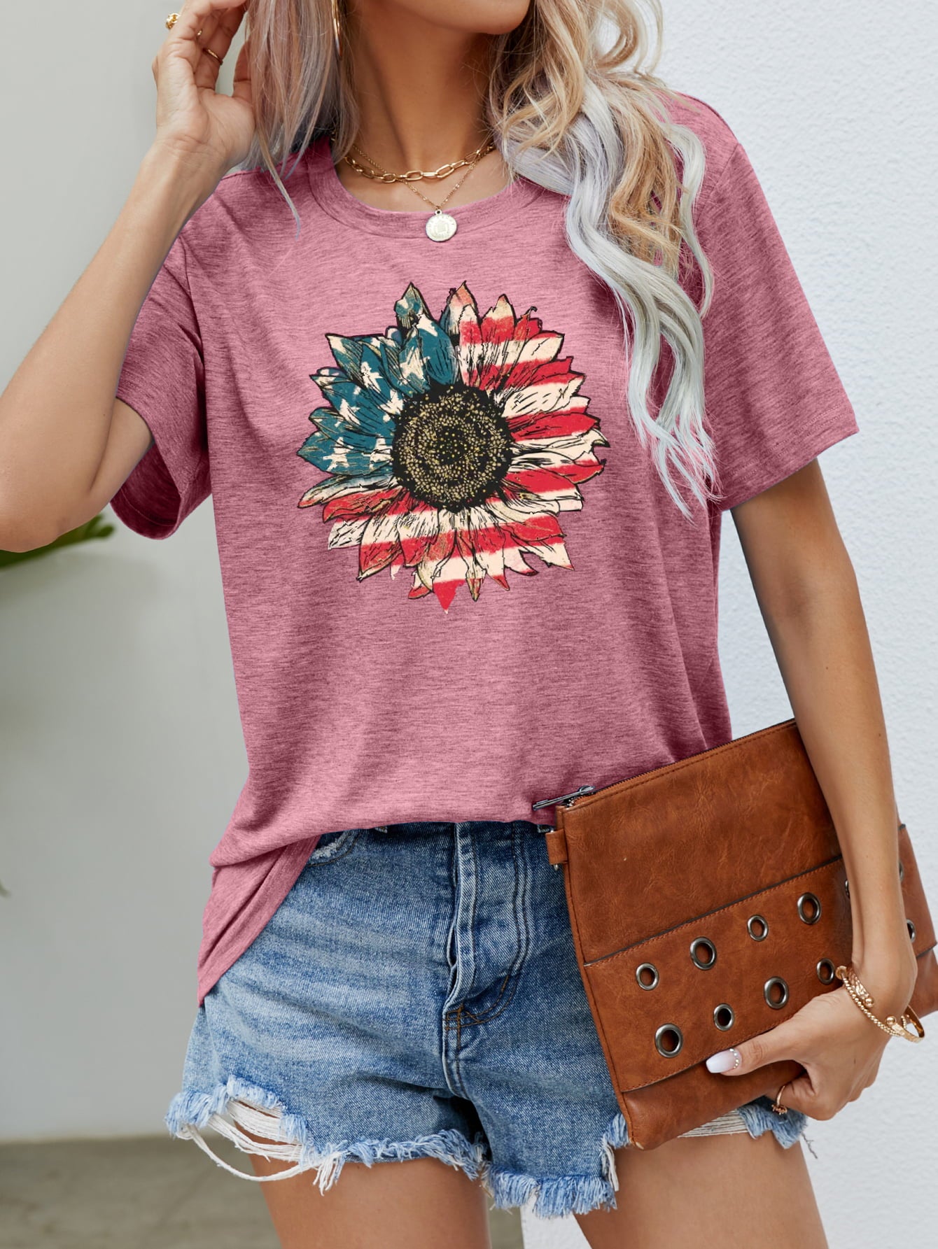 us flag flower graphic tee