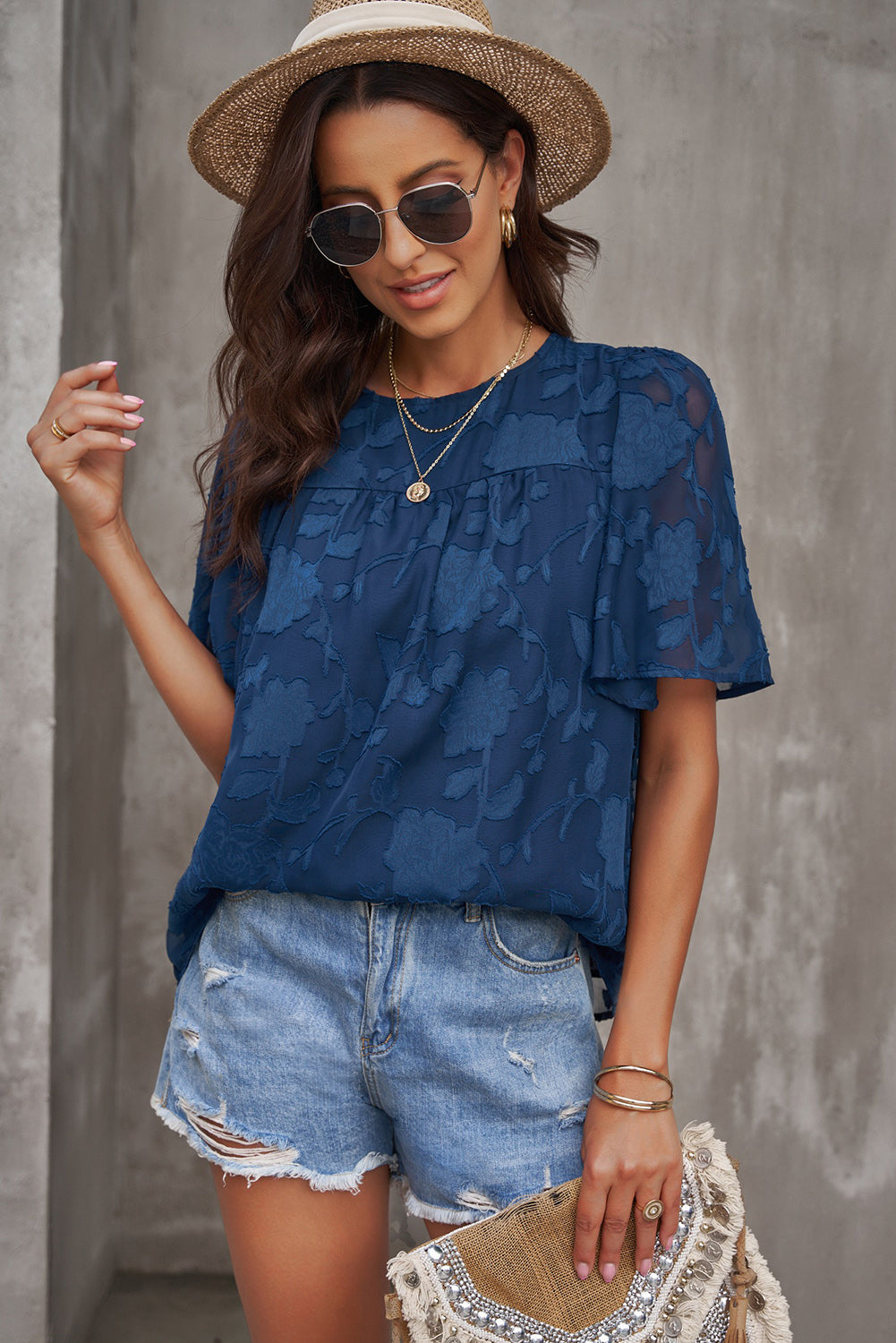 round neck puff sleeve blouse