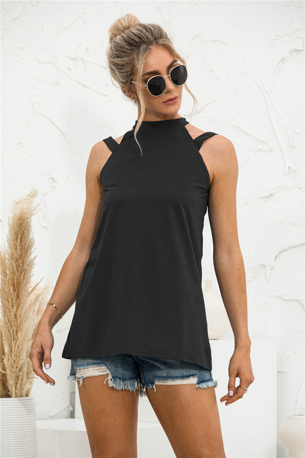 cutout mock neck tank