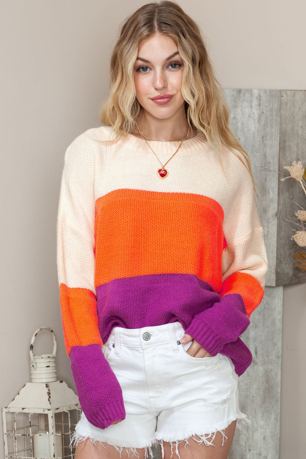 round neck color block sweater