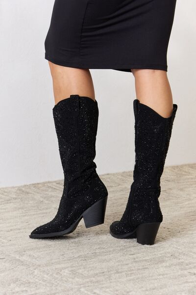 forever link rhinestone knee high cowboy boots