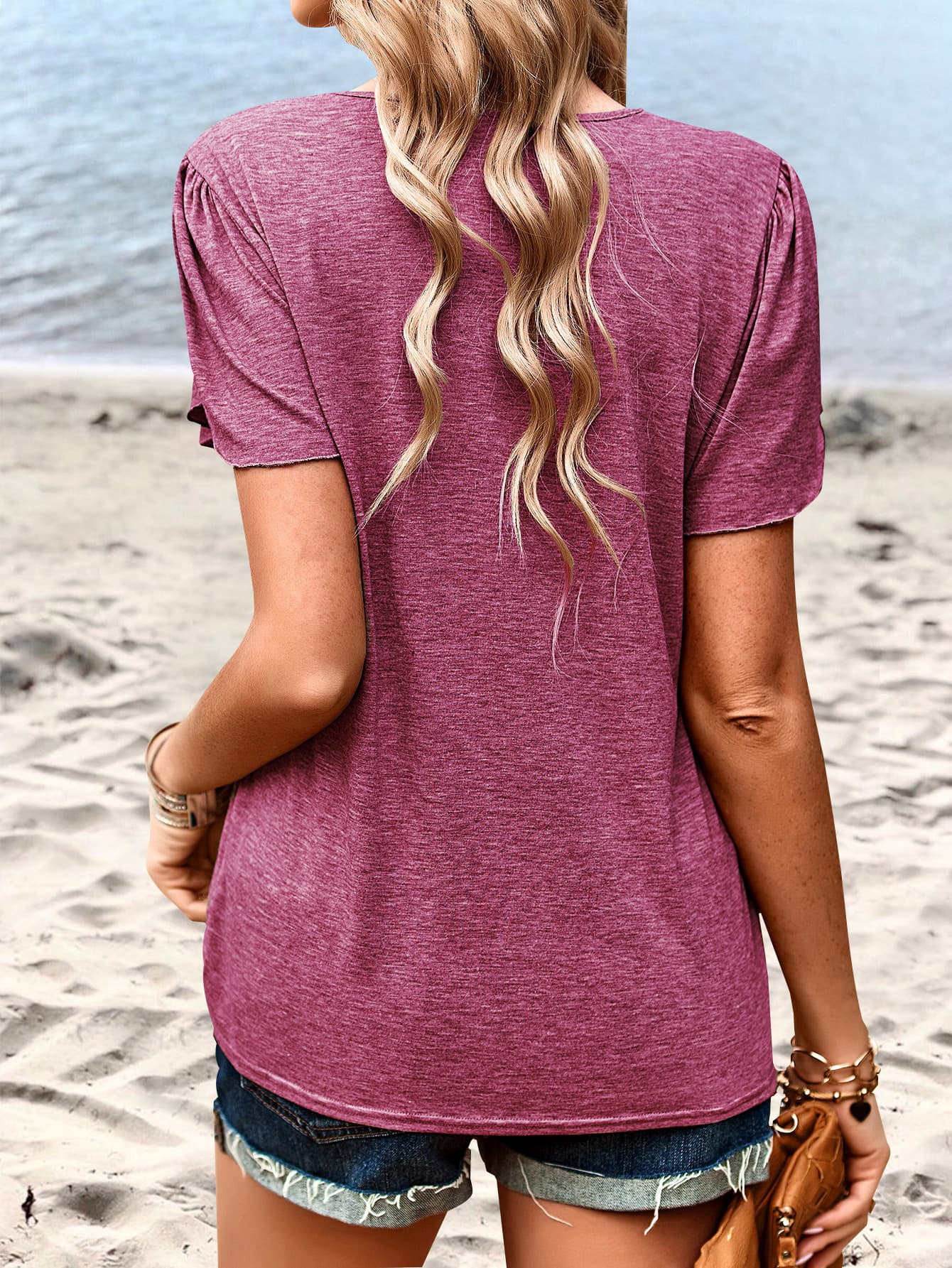 contrast v-neck petal sleeve top