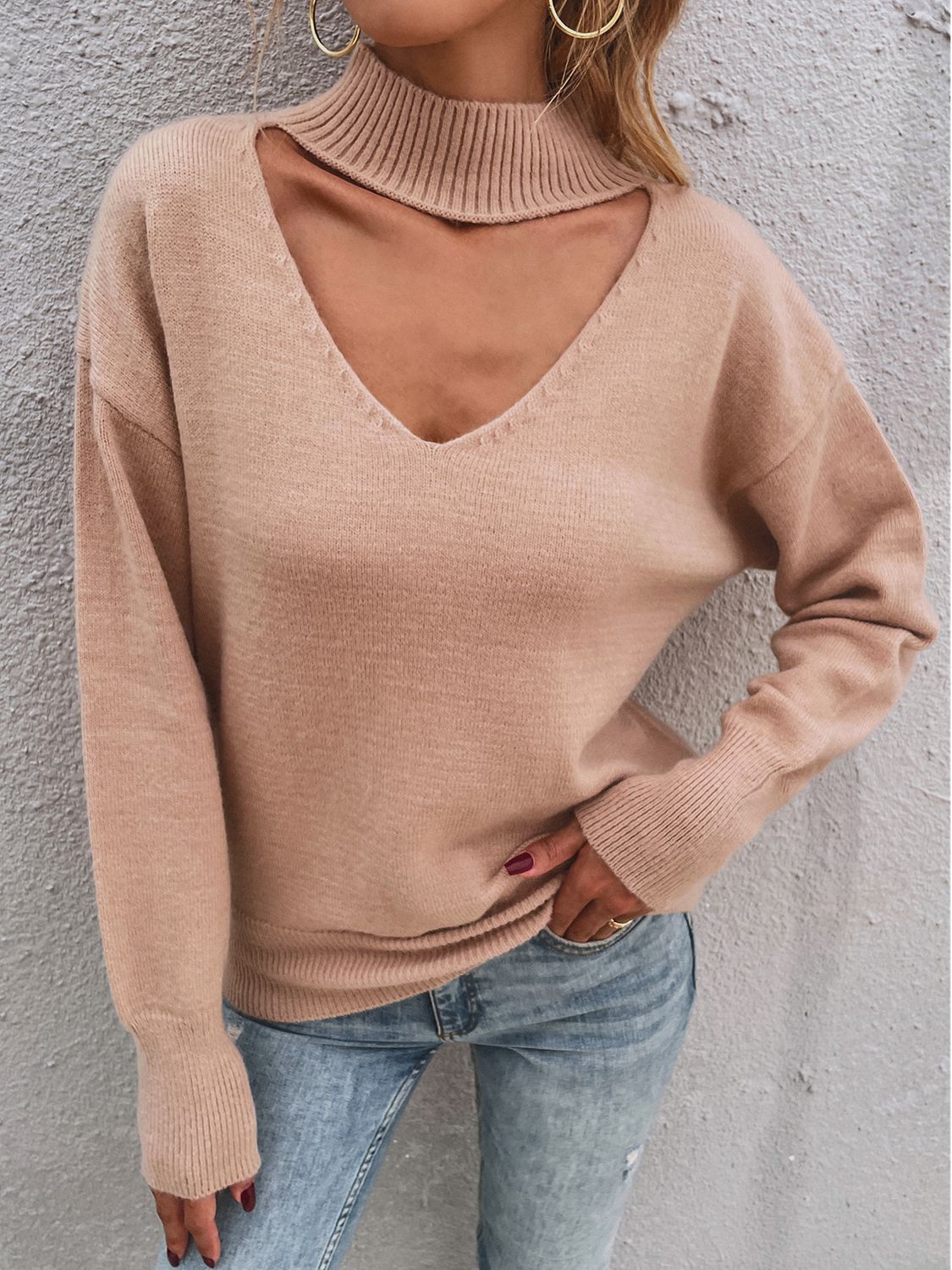 cutout mock neck sweater