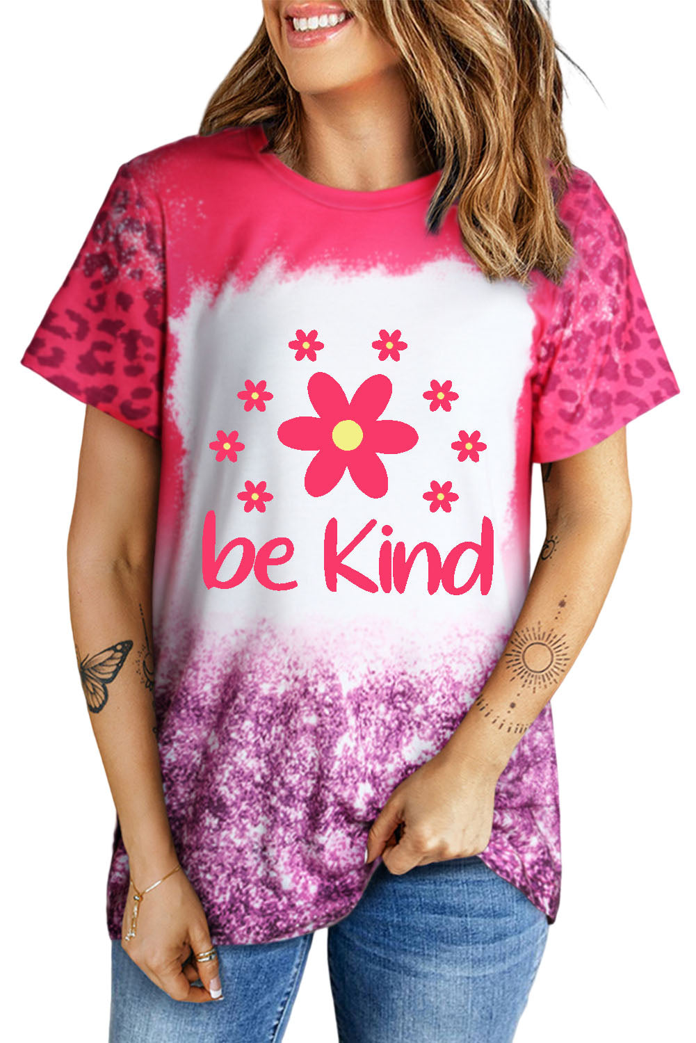 be kind flower graphic leopard tee