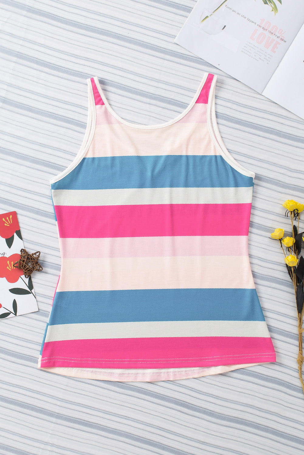 striped notched neck tank