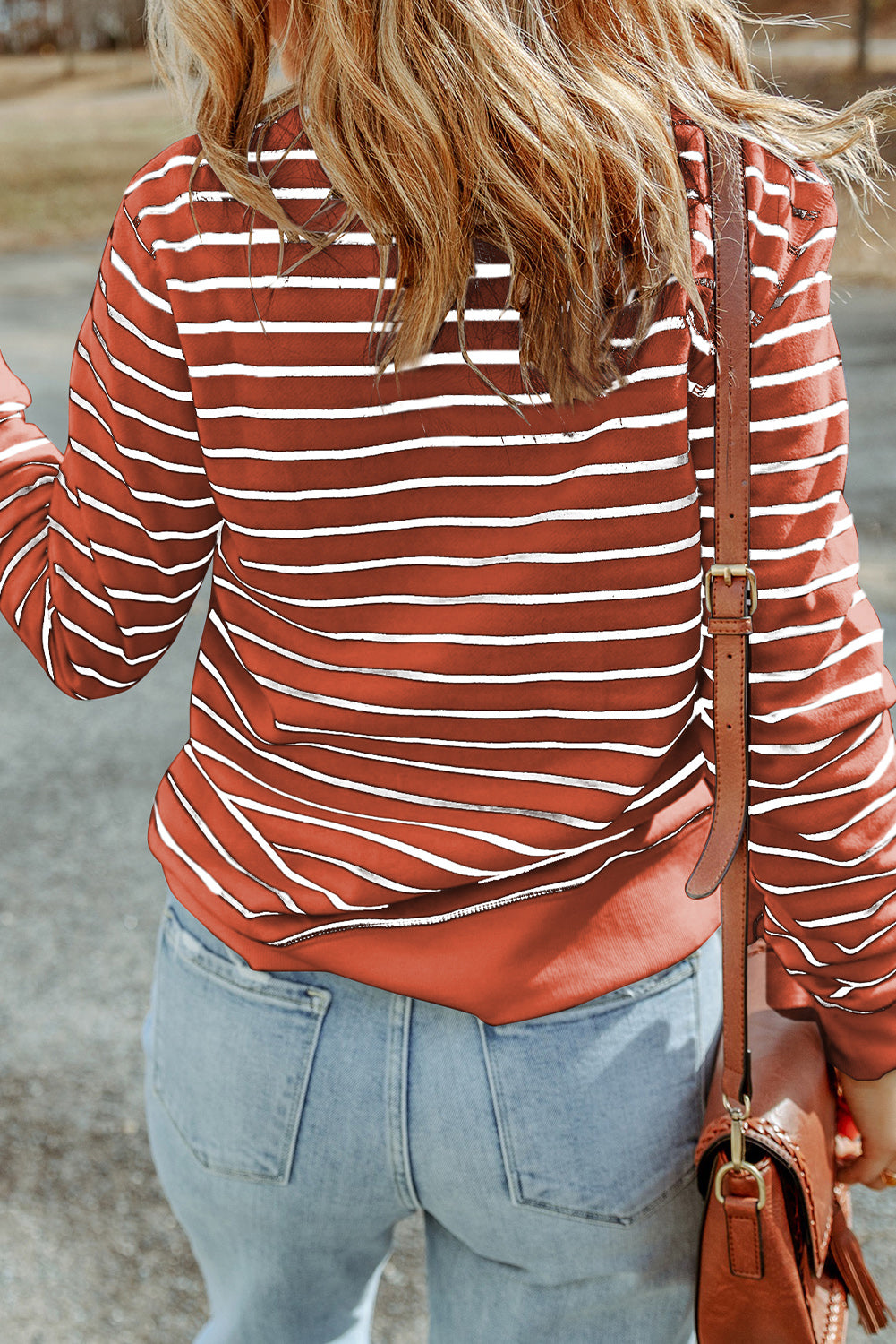striped long sleeve round neck top