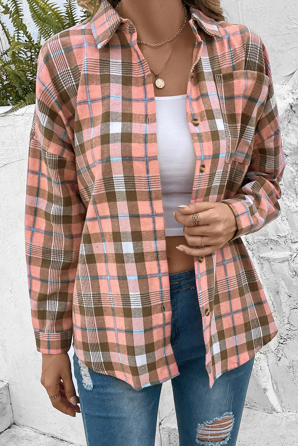 plaid collared neck long sleeve button-up shirt