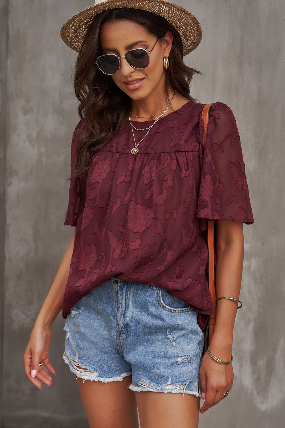 round neck puff sleeve blouse