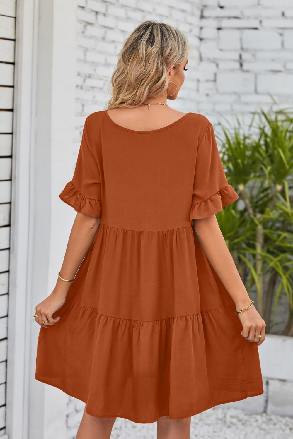 v-neck flounce sleeve tiered dress