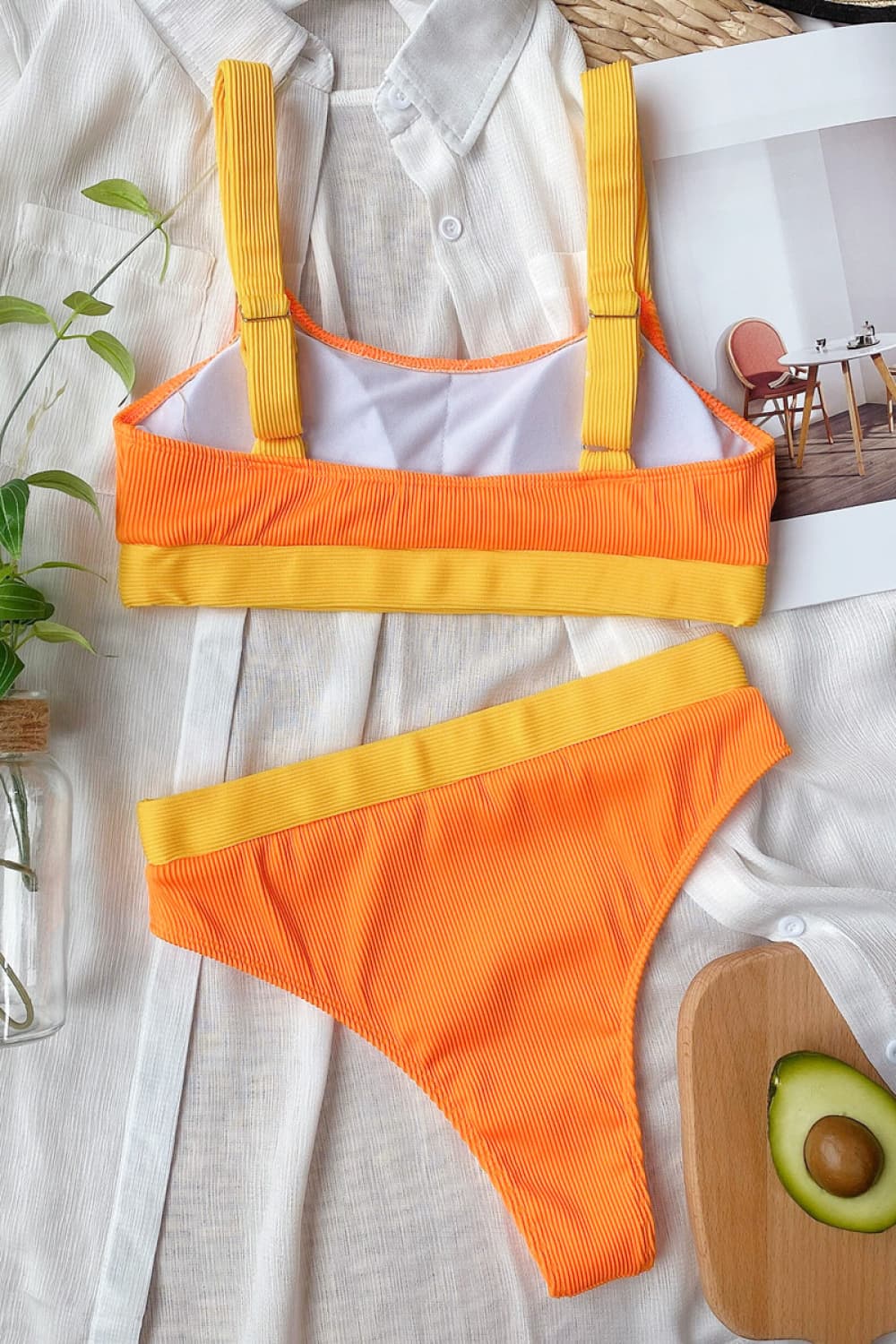 color block scoop neck bikini set