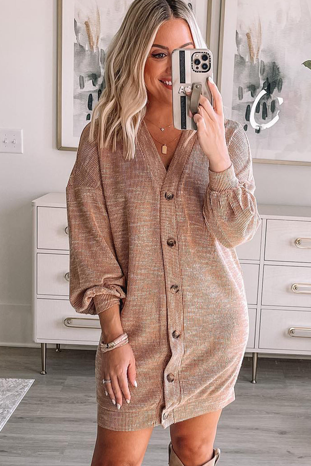 v-neck dropped shoulder cardigan