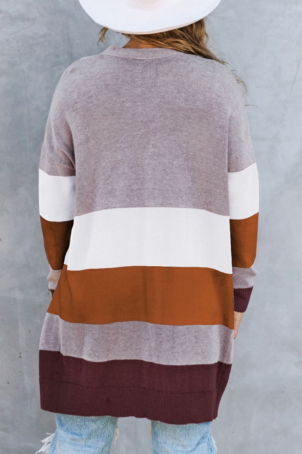 woven right color block open front ribbed cuff cardigan with pockets