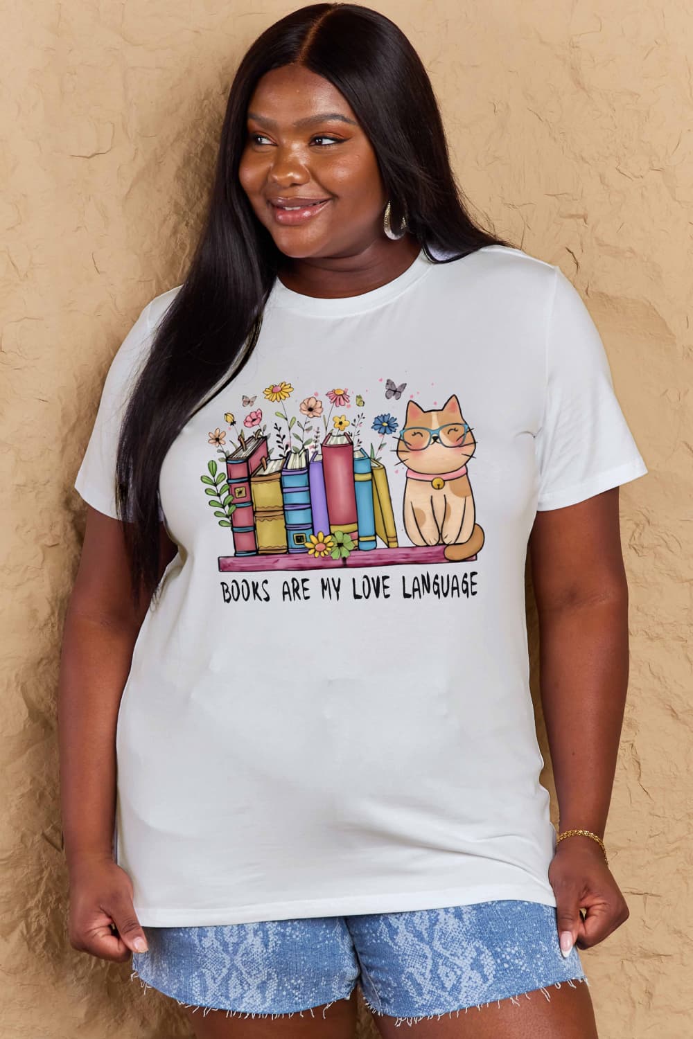 simply love full size books are my love language graphic cotton tee