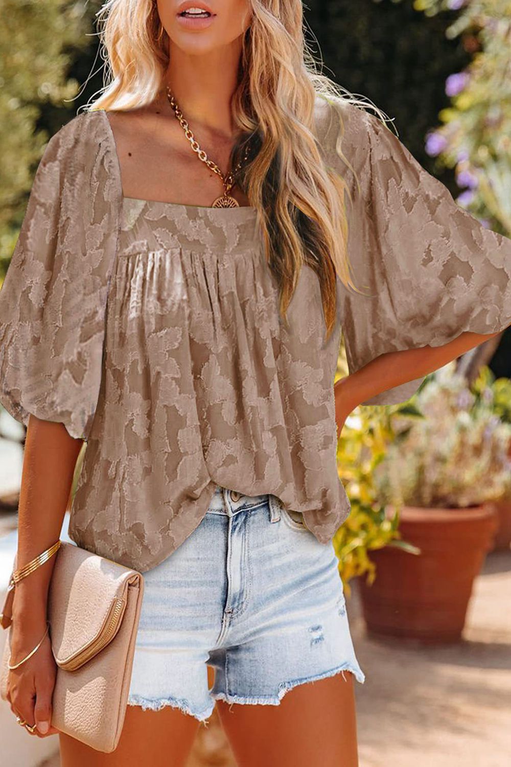 square neck puff sleeve blouse