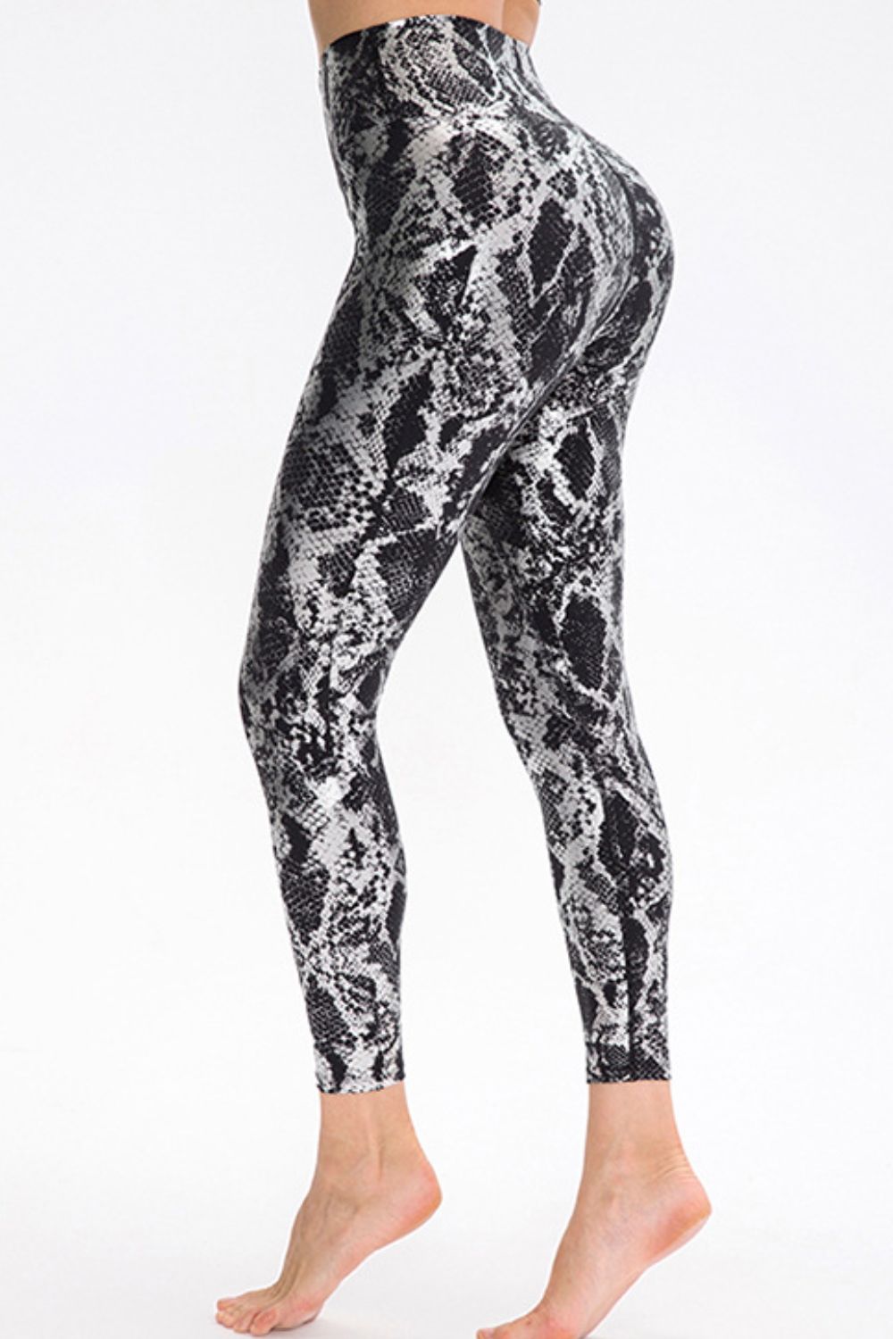 animal print slim fit wide waistband long sports pants