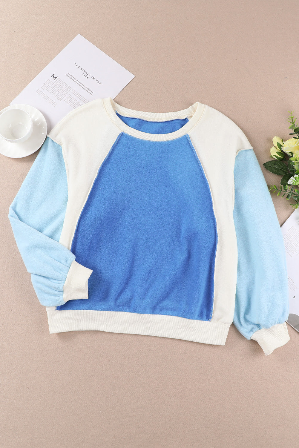 round neck dropped shoulder color block sweatshirt