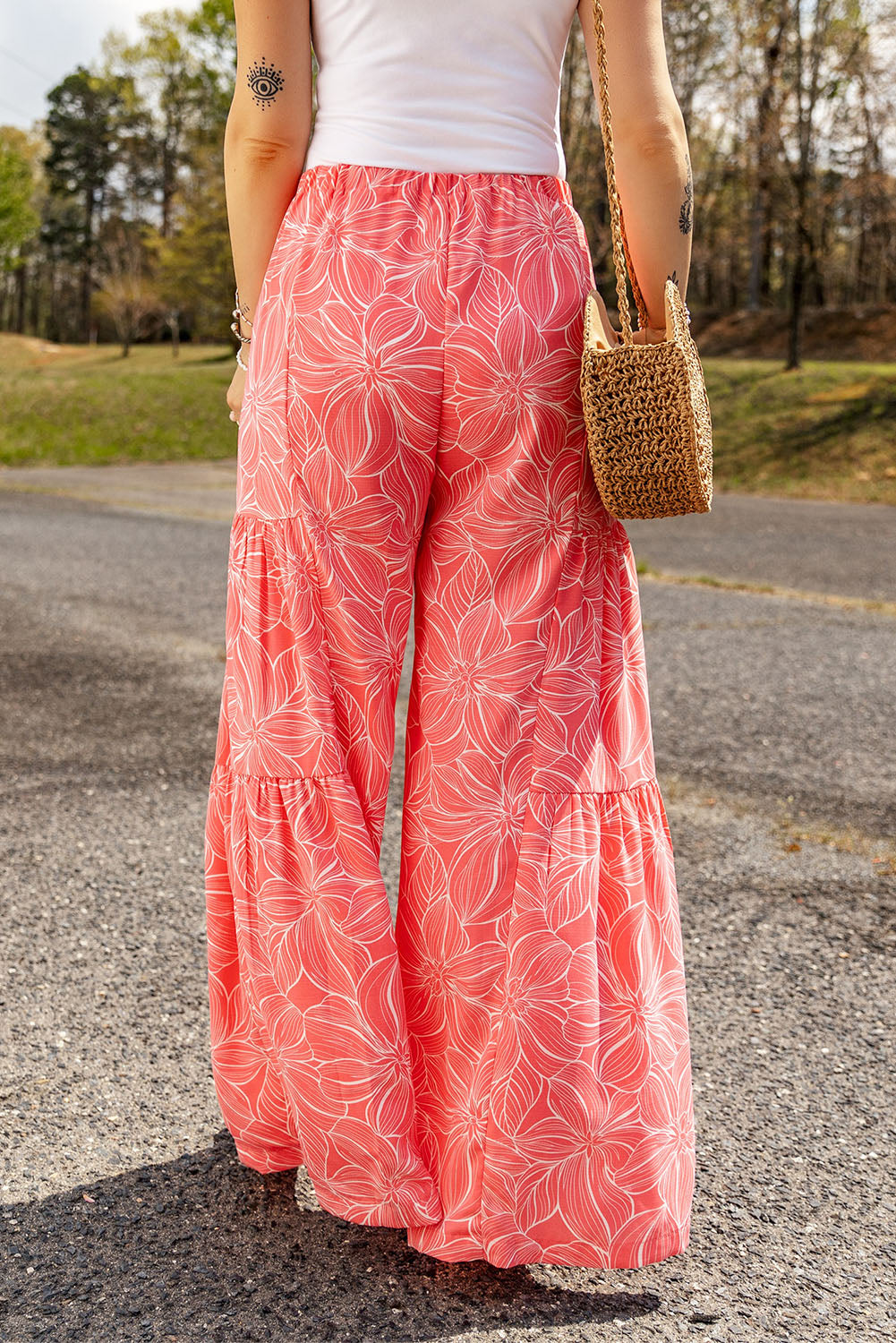 floral tiered wide leg pants