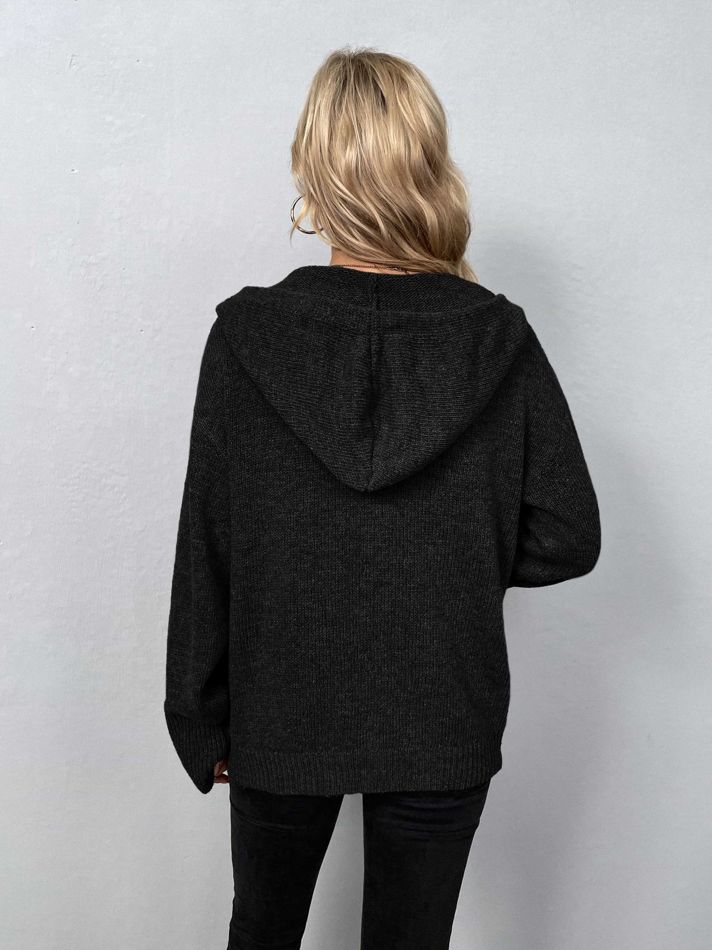 button-down long sleeve hooded sweater