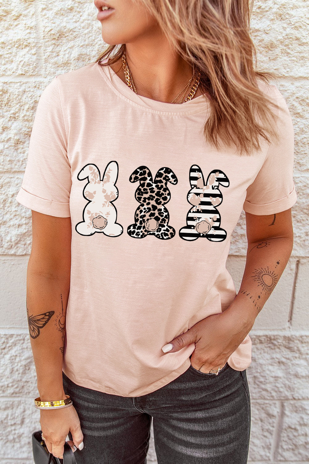 easter bunny graphic cuffed tee shirt