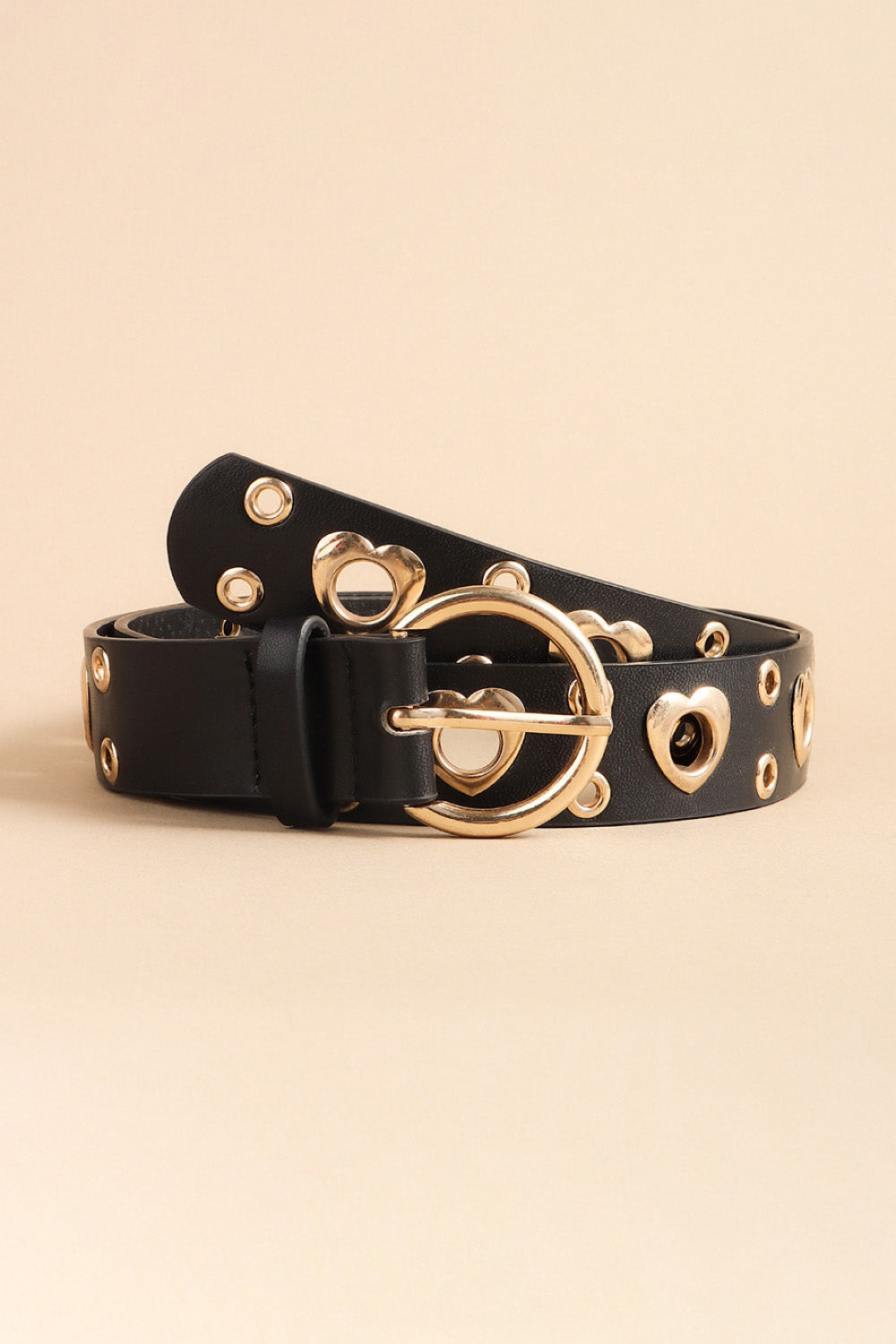 heart shape alloy detail pu leather belt