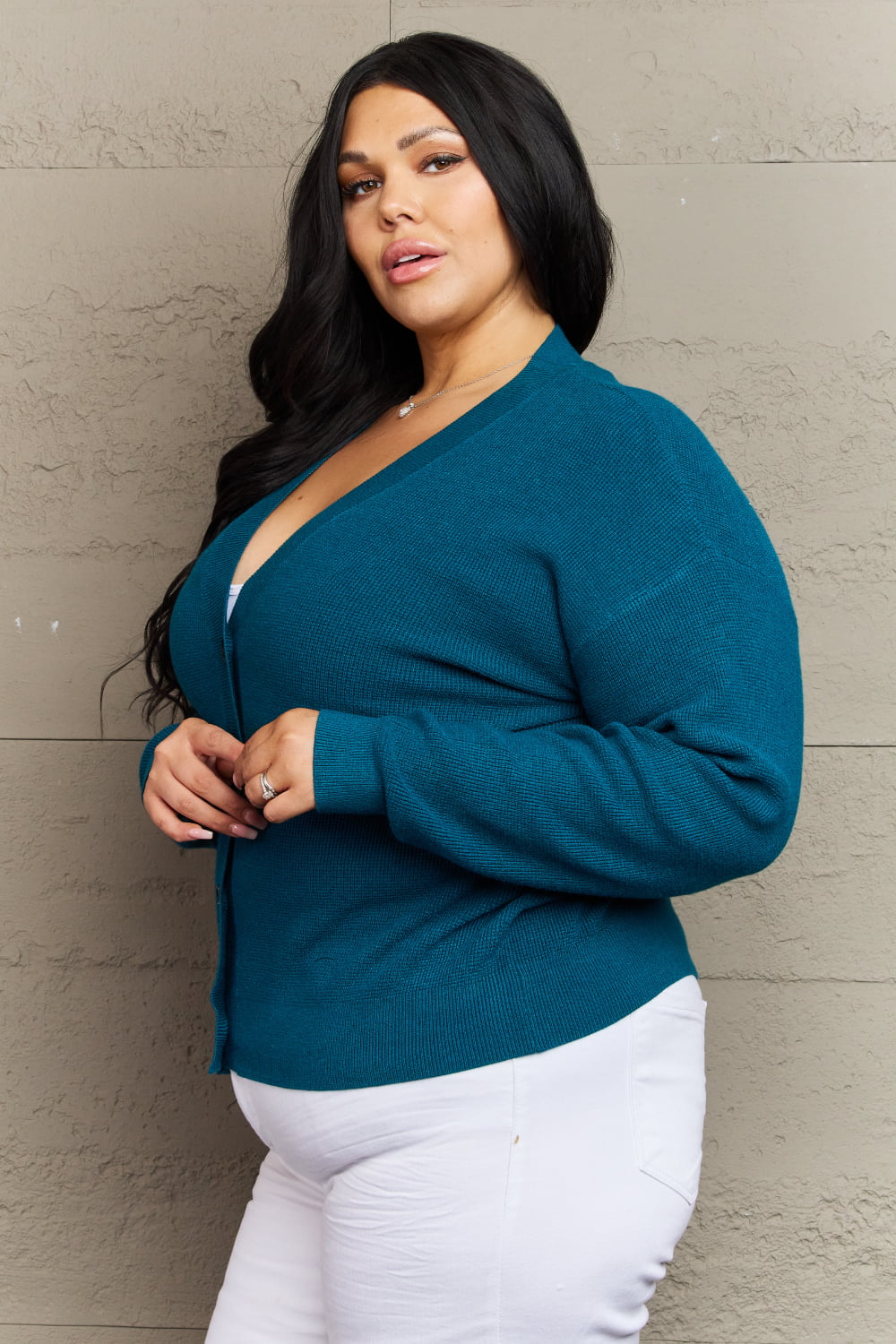 zenana kiss me tonight full size button down cardigan in teal