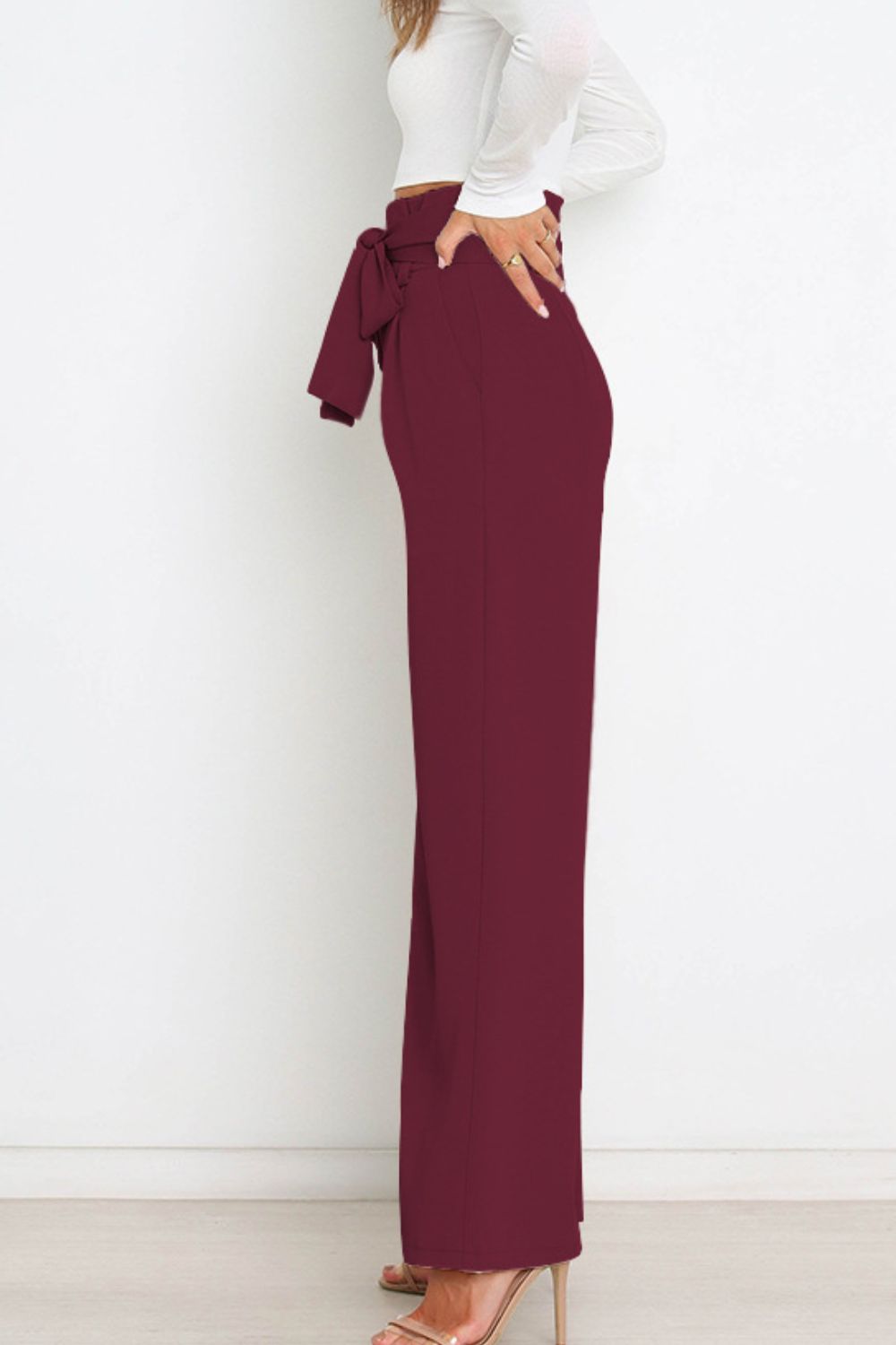 tie front paperbag wide leg pants