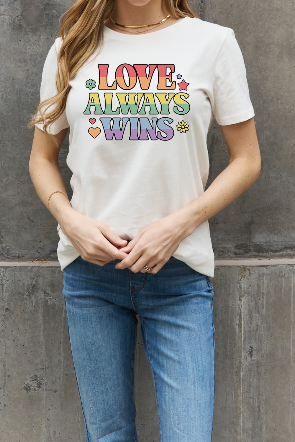 simply love full size love always wins graphic cotton tee