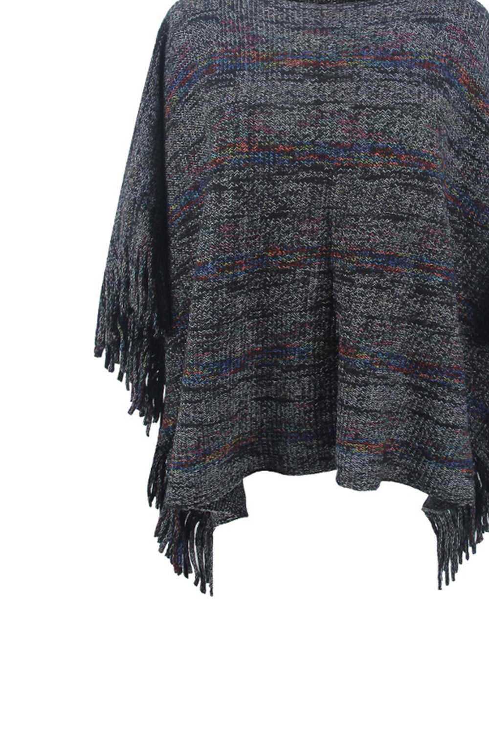 round neck fringe detail sleeve poncho